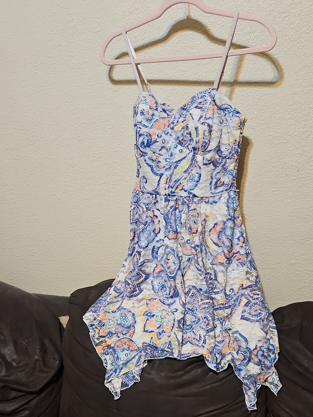 As U Wish White Blue & Peach Floral Asymmetrical Midi Dress